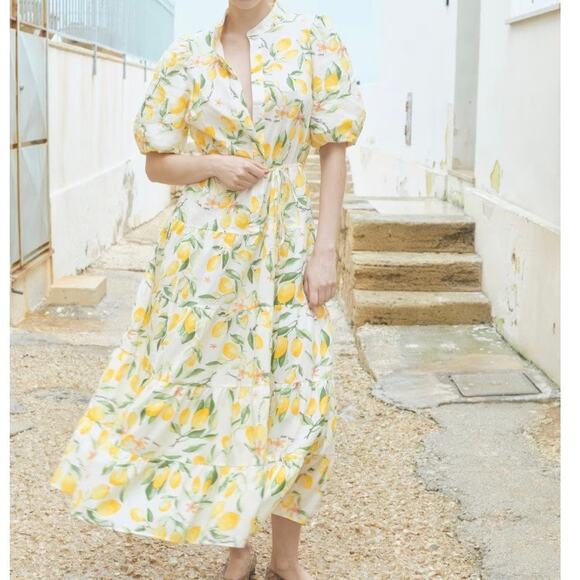 H&M NEW with tags Ankle Length Cotton Lemon Print Maxi Dress size Medium - Picture 2 of 12